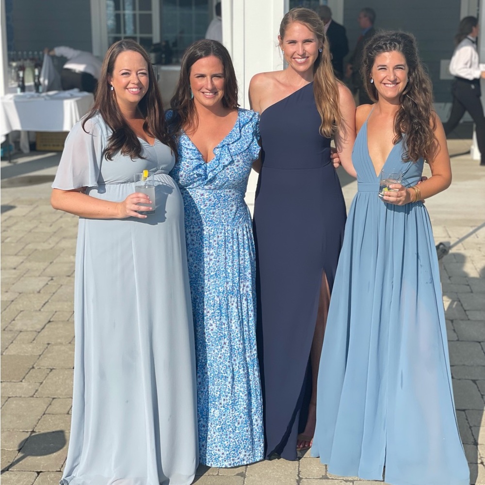 Dark blue one shoulder reformation maxi